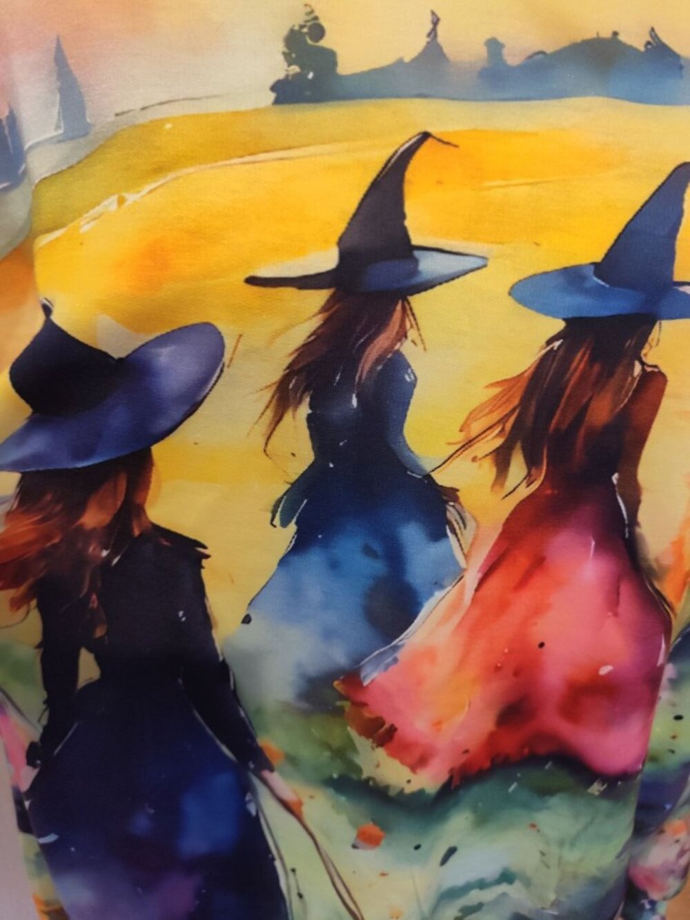 Witches Watercolor Graphic Sweatshirt With Vibrant Multicolor Design Long Sleeve - Picture 2 of 4
